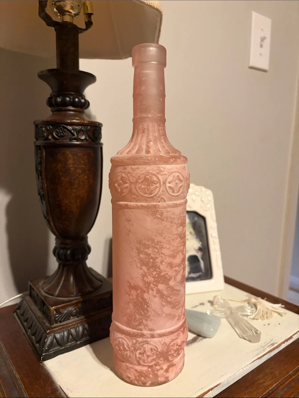 Elegant Pink Frosted Glass Bottle